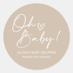 Minimalista Oh Baby Shower Beige Favor Pegatinas