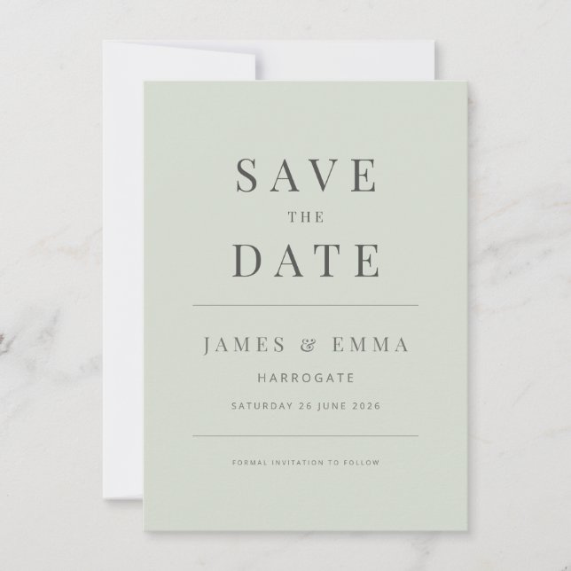 Minimalista Save the Date  | Salvia Pálida (Anverso)