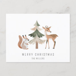 Minimalista Squirrel Deer Pine Tree Feliz Navidad