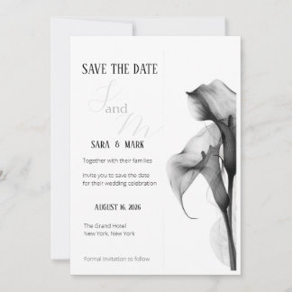 Minimalista tarjeta de Calla Lily en blanco y negr
