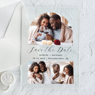 Minimalista tarjeta de "Save the Date" con collage