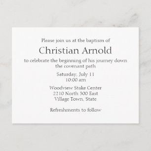 Minimalista tarjeta postal de invitación de bautis