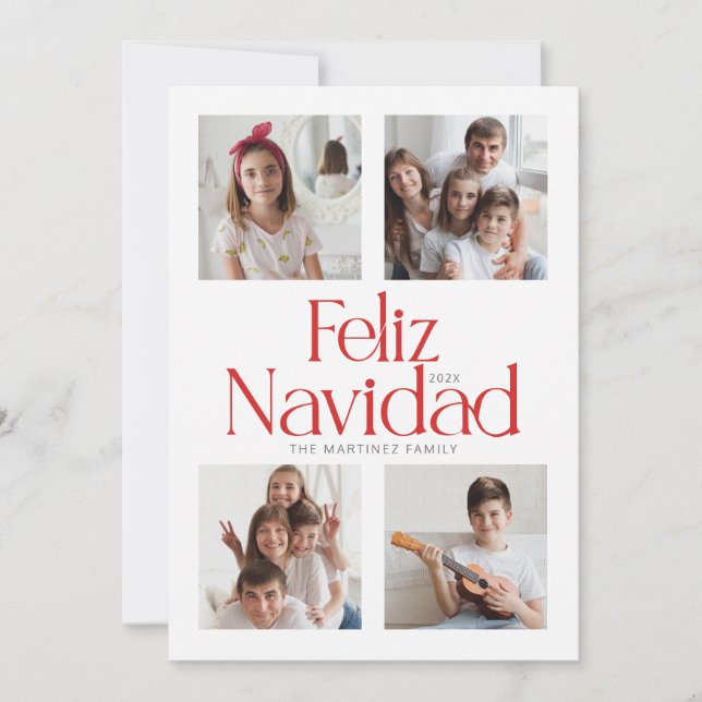 Minimalista tarjeta roja Feliz Navidad (Anverso)