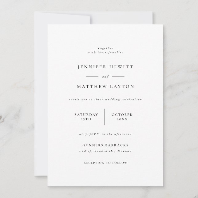 Minimalista y moderna invitación a la boda (Anverso)