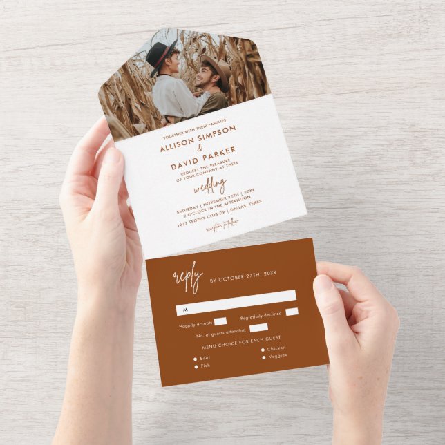 MinimalistaRust Photo Boda Todo En Una Invitación (desgarro)