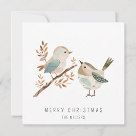 Minimalistas aves acuarelas Feliz Navidad