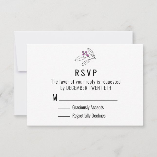 Minimalistas bayas moradas dejan matrimonio RSVP (Anverso)