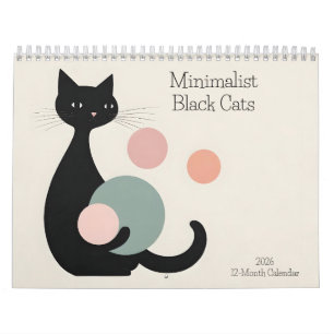 Minimalistas gatos negros 2026 Calendario 12 meses