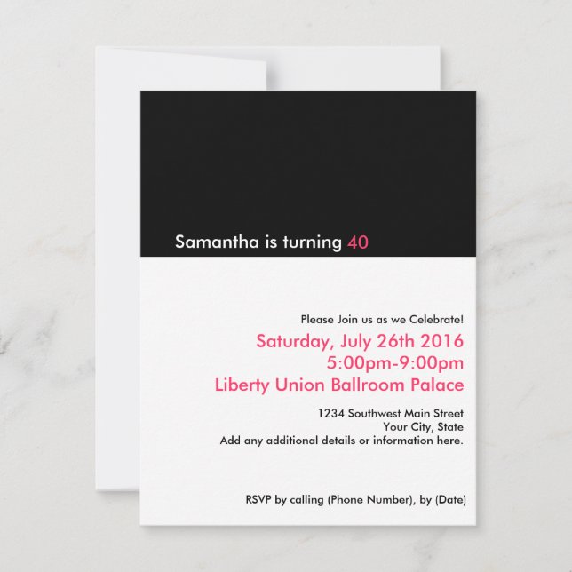 Minimalistas invitaciones de cumpleaños número 40, (Anverso)