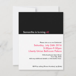 Minimalistas invitaciones de cumpleaños número 40,