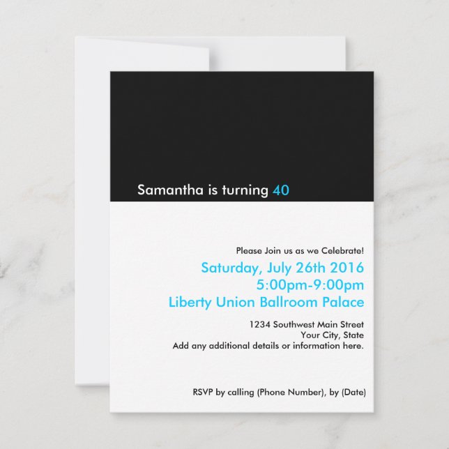 Minimalistas invitaciones de cumpleaños número 40 (Anverso)