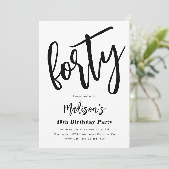 Minimalistas invitaciones de cumpleaños número 40  (Anverso de pie)