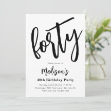 Minimalistas invitaciones de cumpleaños número 40 