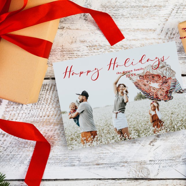 Minimalistas rojos Felices Fiestas con escritura m (Subido por el creador)