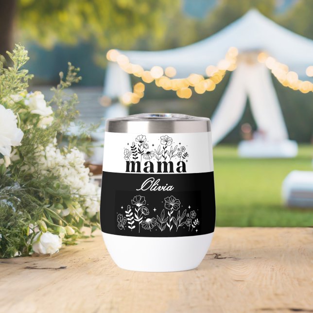 Minimalistic Black & White Wildflower Mama Custom (Boda (girada))