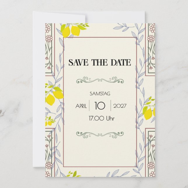 Minimalistic Vintage Botanical Save the Date (Reverso)