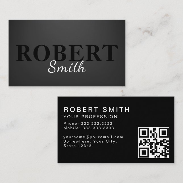 Mínimo código QR profesional tarjeta de visita neg (Anverso / Reverso)