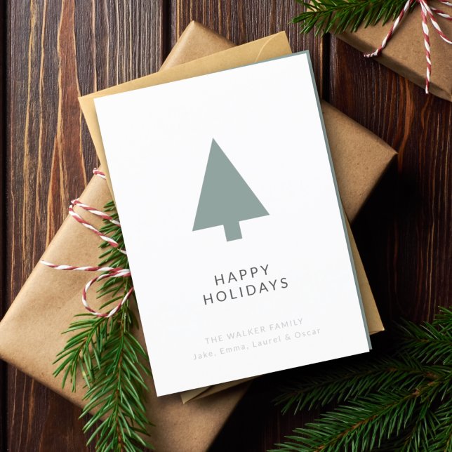 Mínimo escandinavo | Árbol verde de Navidad modern (Personalize your folded Christmas card for minimal Scandi-inspired charm)