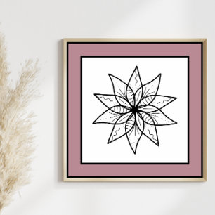 Mínimo Flor Línea Negra Arte Mandala Mauve Border