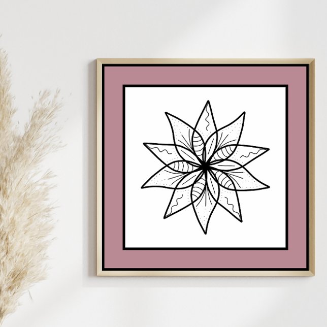 Mínimo Flor Línea Negra Arte Mandala Mauve Border (Subido por el creador)