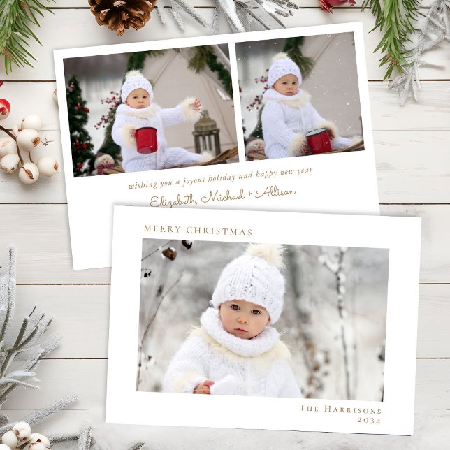 Mínimo Fotos de Feliz Navidad Oro Blanco (Share the love and warmth of the season with your personalized photo Christmas card)