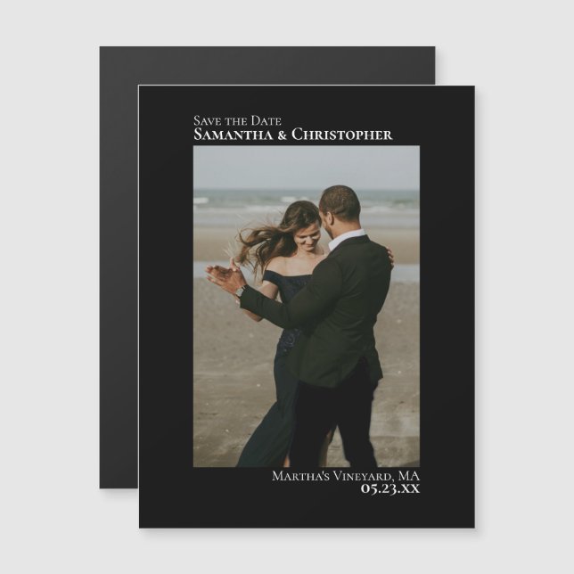 Mínimo Guardar la fecha foto vertical imán negro (Anverso/Reverso)