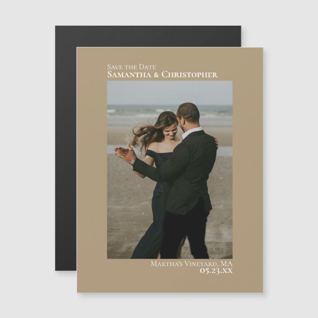 Mínimo Guardar la fecha vertical foto Tan Magnet (Anverso/Reverso)