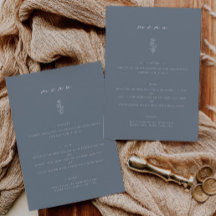 Mínimo Hoja Dusty Blue Boda Menú plano