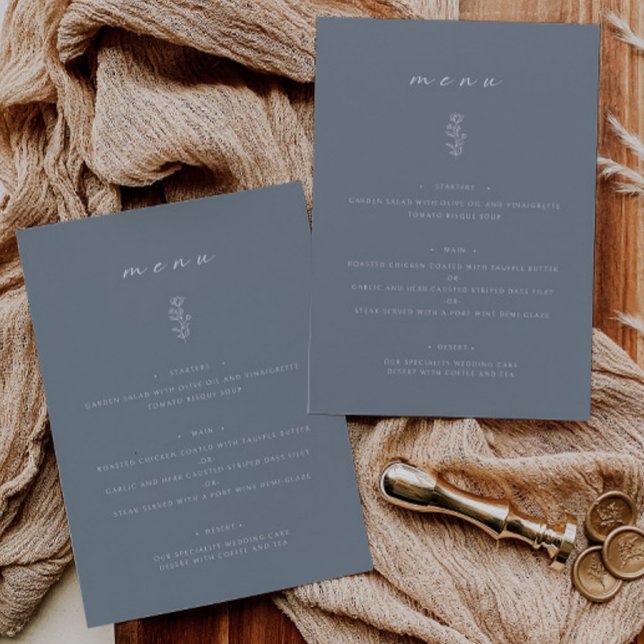 Mínimo Hoja Dusty Blue Boda Menú plano (Subido por el creador)