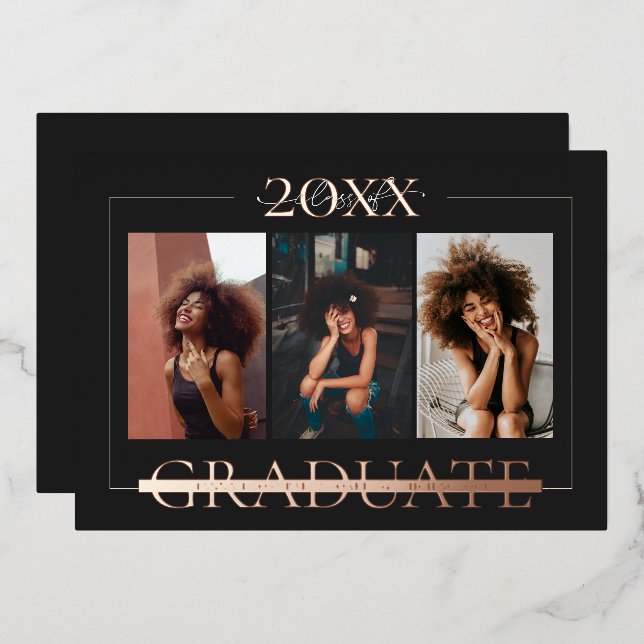 Mínimo moderno | 3 Invitación de Graduación de Fot (Anverso/Reverso)