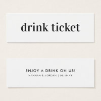 Mínimo moderno | Billete para bebidas en bar Boda