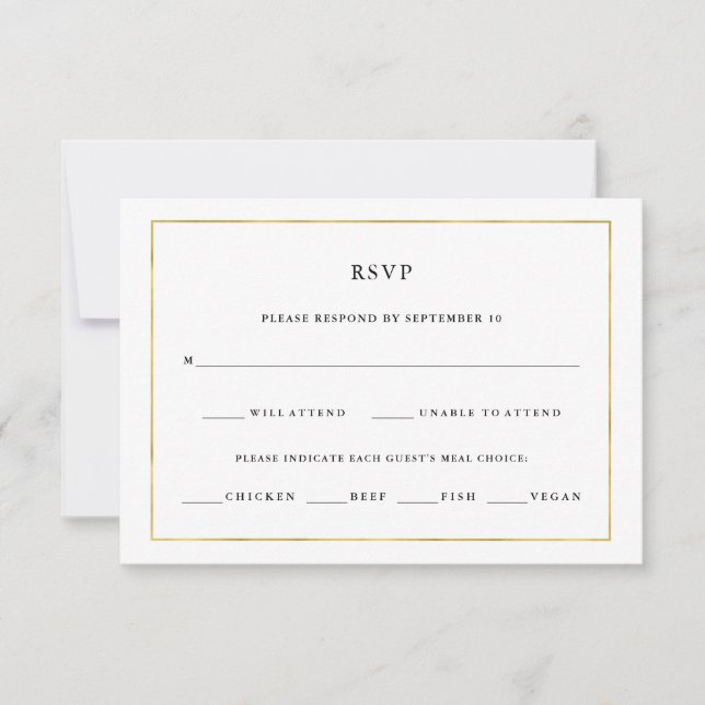 Mínimo moderno | Faux Gold Border Meal Choice RSVP (Anverso)