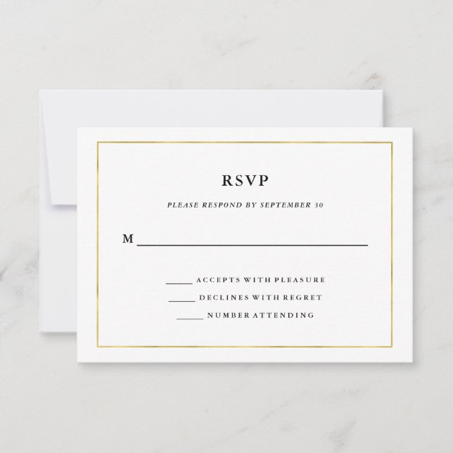 Mínimo moderno | Faux Gold Border RSVP (Anverso)