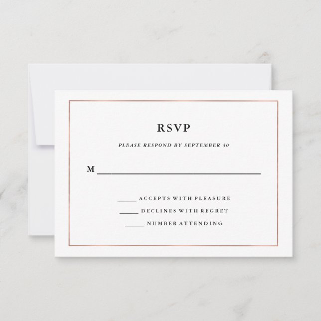 Mínimo moderno | Faux Rosa Gold Border RSVP (Anverso)