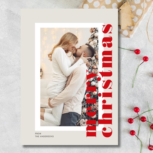 Mínimo moderno guión de navidad (Minimal Modern Merry Christmas Script Photo Holiday Card)