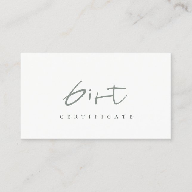 Mínimo Simple Dusky Green Script Gift Certificado (Anverso)