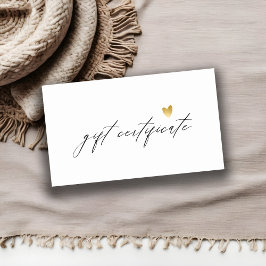 Mínimo Simple Script Gold Heart Gift Certificado