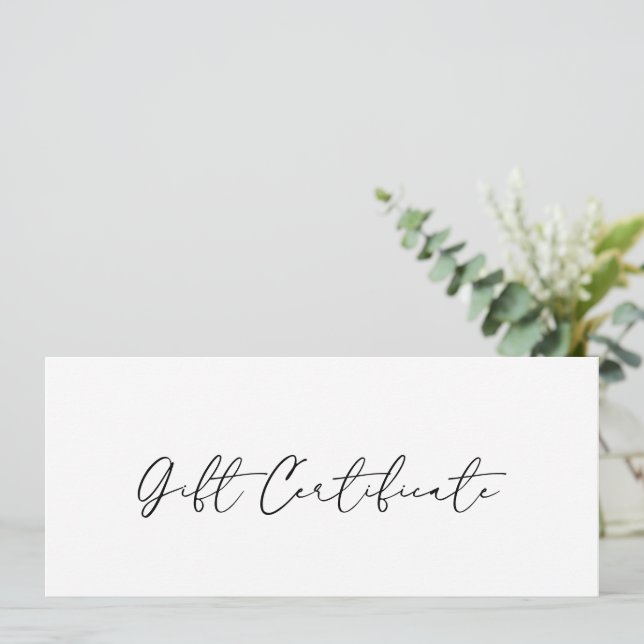 Mínimo y elegante certificado de regalo para empre (Anverso de pie)