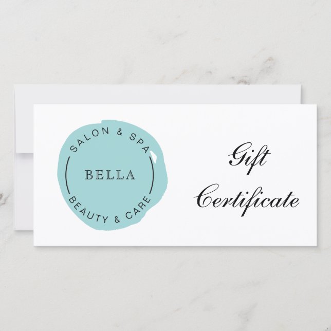 Mínimo y moderno certificado de regalo de spa Aqua (Anverso)