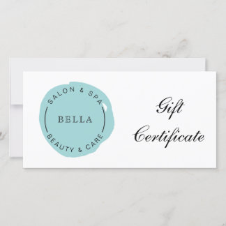 Mínimo y moderno certificado de regalo de spa Aqua