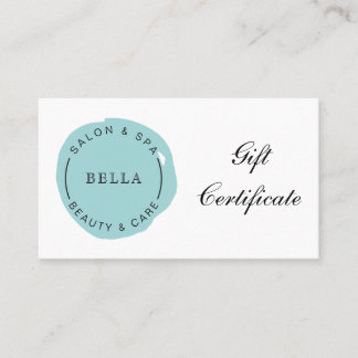Mínimo y moderno certificado de regalo de spa Aqua