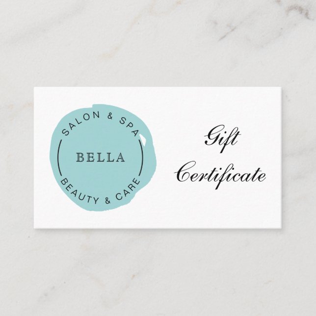 Mínimo y moderno certificado de regalo de spa Aqua (Anverso)