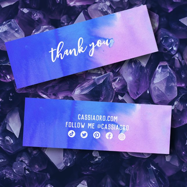 Minitarjeta De Visita Acuarela Resumen Gracias Iconos De Medios Sociales (Abstract Watercolor Thank You Social Media Icons Mini Business Card Purple
)