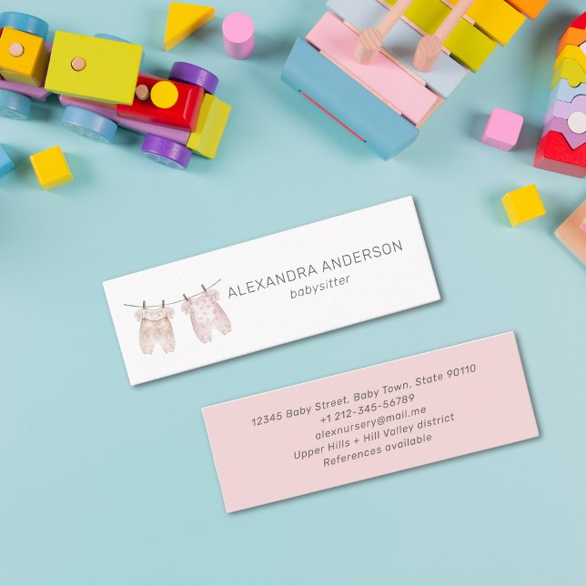 Minitarjeta De Visita Acuarela Ropa de Bebé Bohemio Niñera (Watercolor Baby Clothing Bohemian Babysitter Mini Business Card)