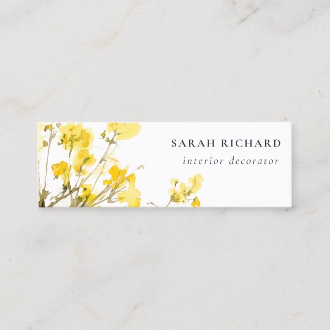 Minitarjeta De Visita Acuarela Rústica Amarilla Flor silvestre Boho Flor (Anverso)