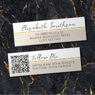 Minitarjeta De Visita Añadir código QR medios sociales Taupe Gold Purpur