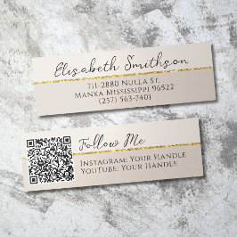 Minitarjeta De Visita Añadir código QR medios sociales Taupe Gold Purpur