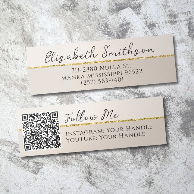 Minitarjeta De Visita Añadir código QR medios sociales Taupe Gold Purpur (Subido por el creador)