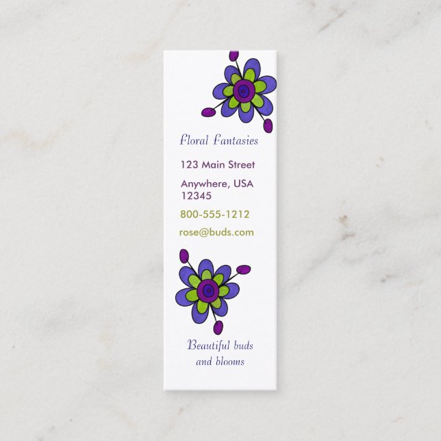 Minitarjeta De Visita Añil y flores verdes de la diversión (Anverso)