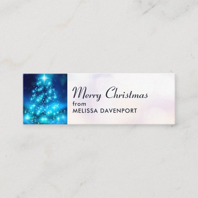 Minitarjeta De Visita Árbol moderno de Navidad azul eléctrico con luces (Anverso)